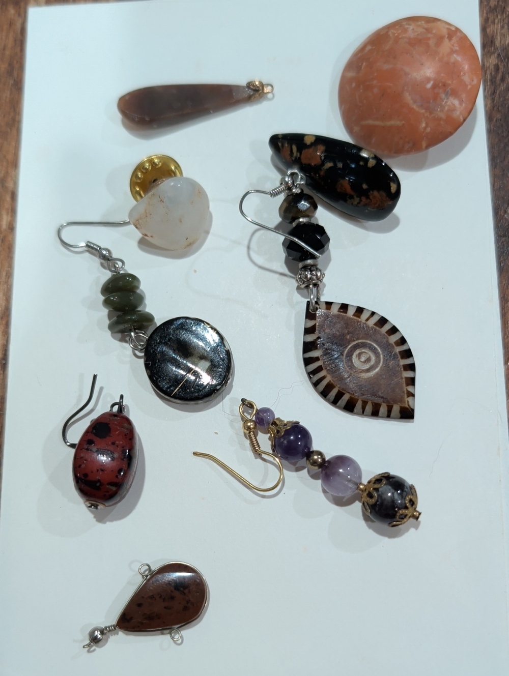 Handcrafted Mixed-Stone Drop Earrings in Black, Brown, Green and Purple